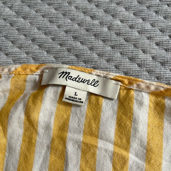 Yellow striped button up tie front Madewell Blouse size L - Picture 1 of 3